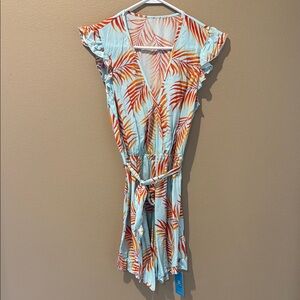 Cupshe Blue and Orange Leaf Print Romper
